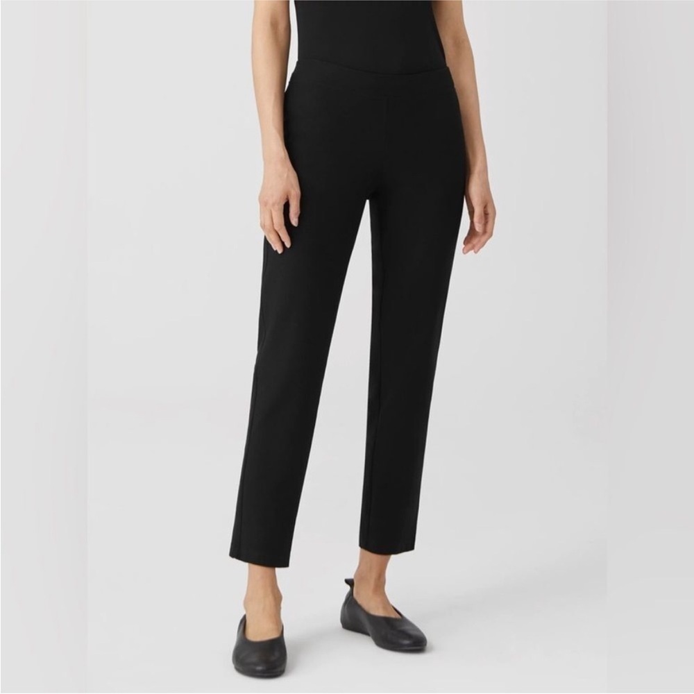 Eileen Fisher System Washable Stretch Crepe Slim Ankle Pants Black Minimalist S